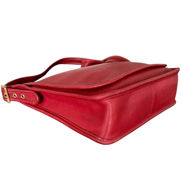 Rare Coach Vintage Red Leather Flap Bag Messenger Y2K Shoulder Bag Crossbody - Picture 10 of 17